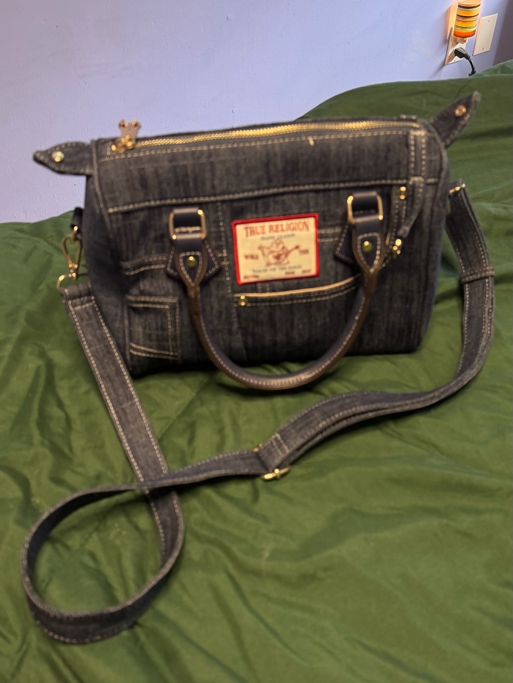 True Religion Denim Crossbody Satchel in Indigo Blue